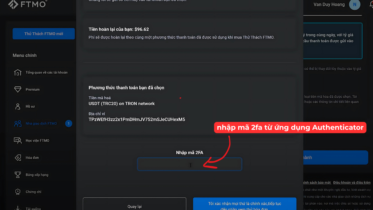 Nhập mã 2fa rút tiền quỹ ftmo