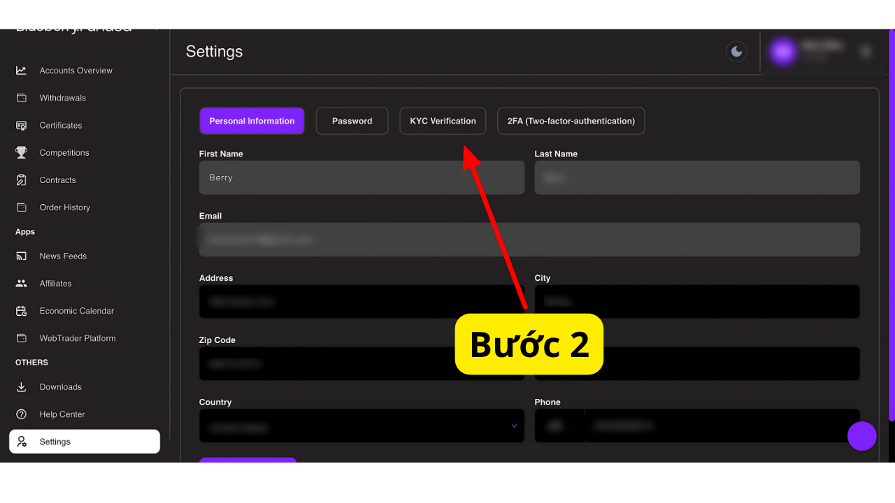Bước 2 KYC quỹ blueberry