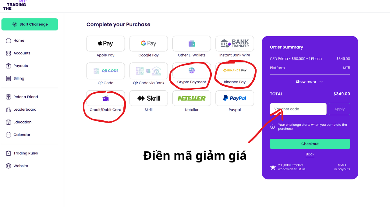 Điền mã giảm giá quỹ The Trading Pit