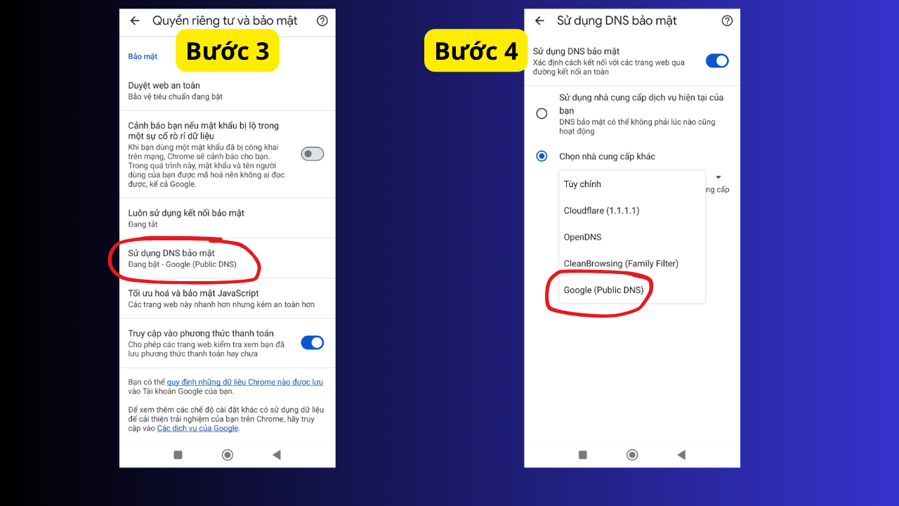 cách đổi DNS google chorme để vào quỹ ftmo ,the5ers trên điện thoại